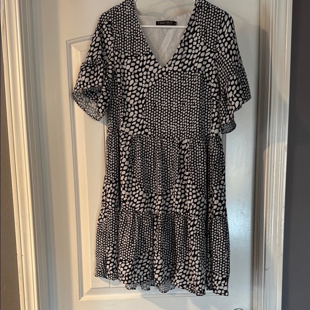 Zara Navy and White Ruffled Tiered Mini Sundress